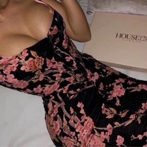 House of CB Strapless Black and Pink Floral Dress